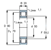 NU 210 ECM Single row cylindrical roller bearings.png